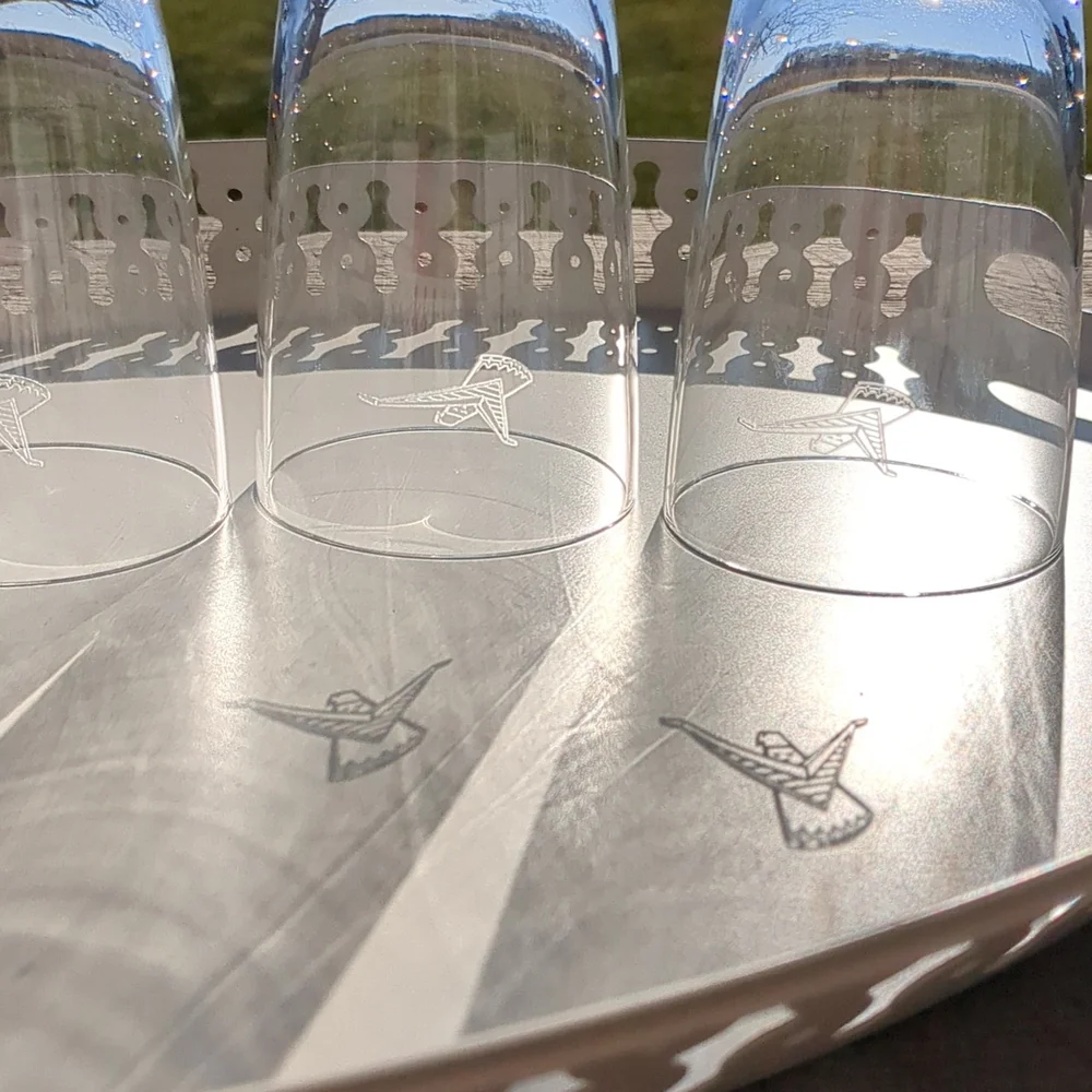Vintage Fostoria 1959 Ford Thunderbird dealer logo bar glasses SET OF FO…
